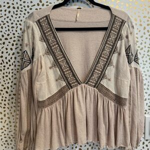 Free people Embroidered V-Neck Women's Top size LG